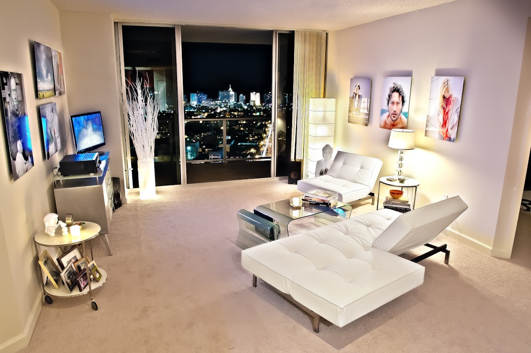 Miami Beach at Night by Florida Getaways living room set with white sofa