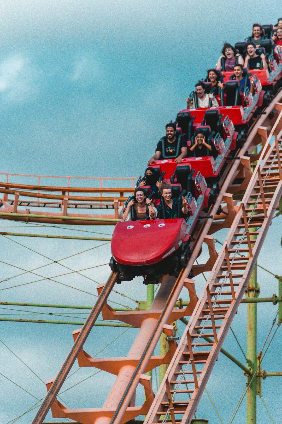 a group of people on a roller coaster