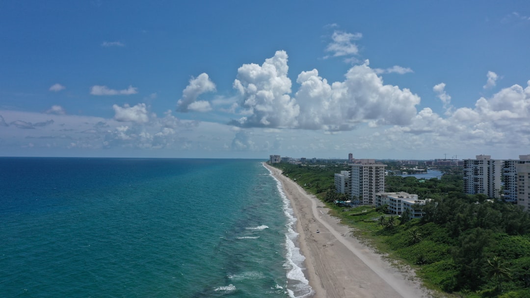 An aerial view of a beach and the ocean